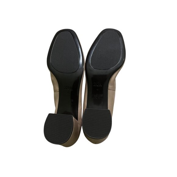 Zara Leather Beige Brown Pumps Mary Jane Style Size 10 Block Heel, Buckled Strap - Picture 8 of 9